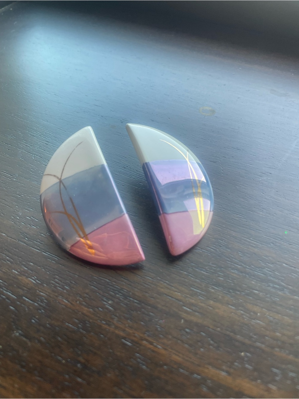Geometric Half-Moon Resin Earrings in White, Blue & Pink